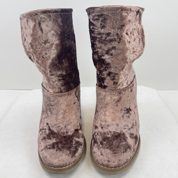 Sbicca Womens Size 7 Ankle Booties Pink Crushed Velvet Foldover Block Heels - Picture 9 of 16